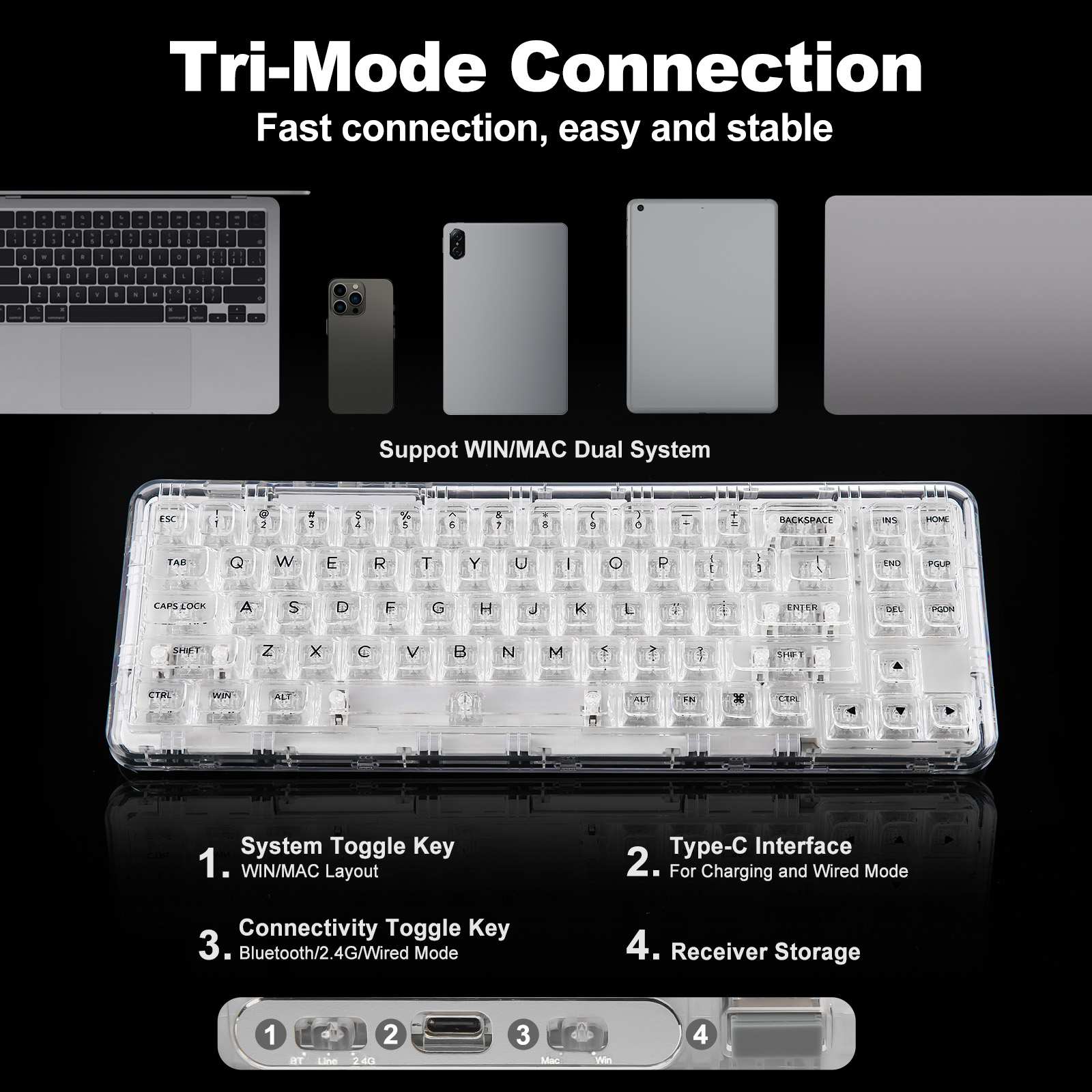 YUNZII-Teclado mecânico sem fi - Holy Stone Drone Hs175 avaliação e preço